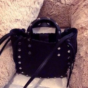 Zara Studded Black Leather Bucket Bag